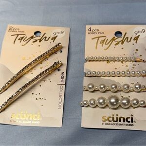 Scünci Women's Gold & Pearl and Rhinestone Bobby Pin Sets - White Pearls